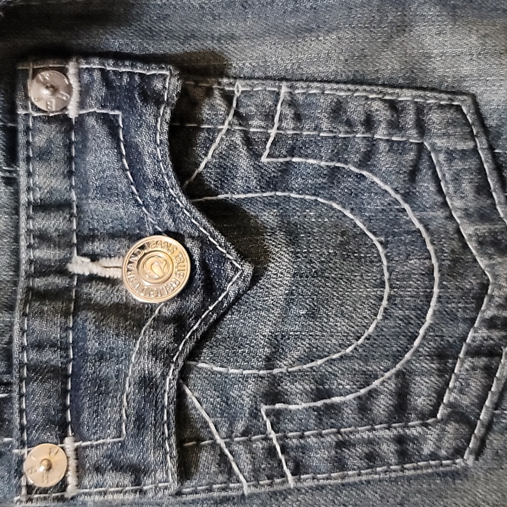 **SOLD***MEN'S TRUE RELIGION TRUCKER DENIM JEAN JACKET MED EUC - Picture 7 of 8